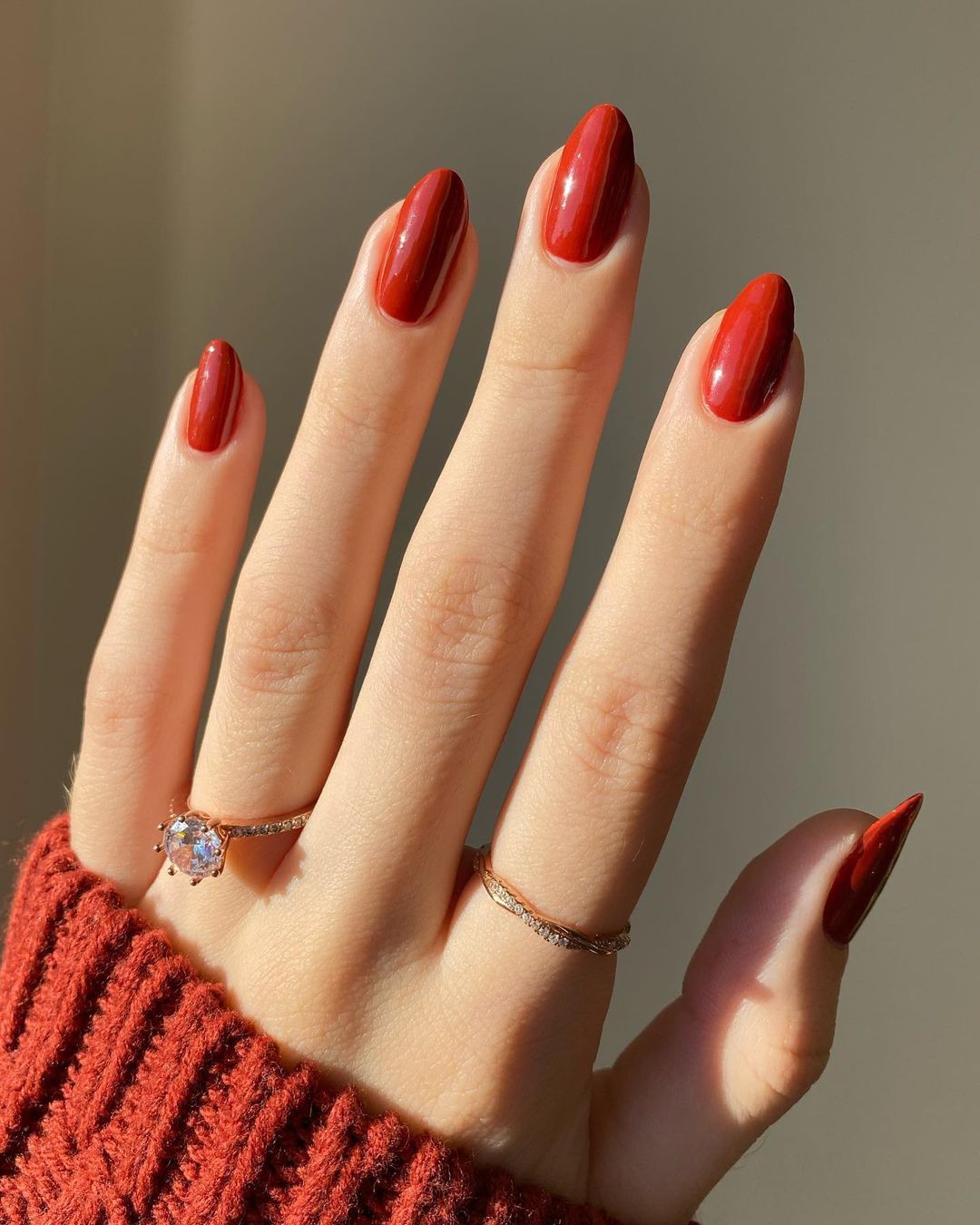 Solid rusty red Thanksgiving nails