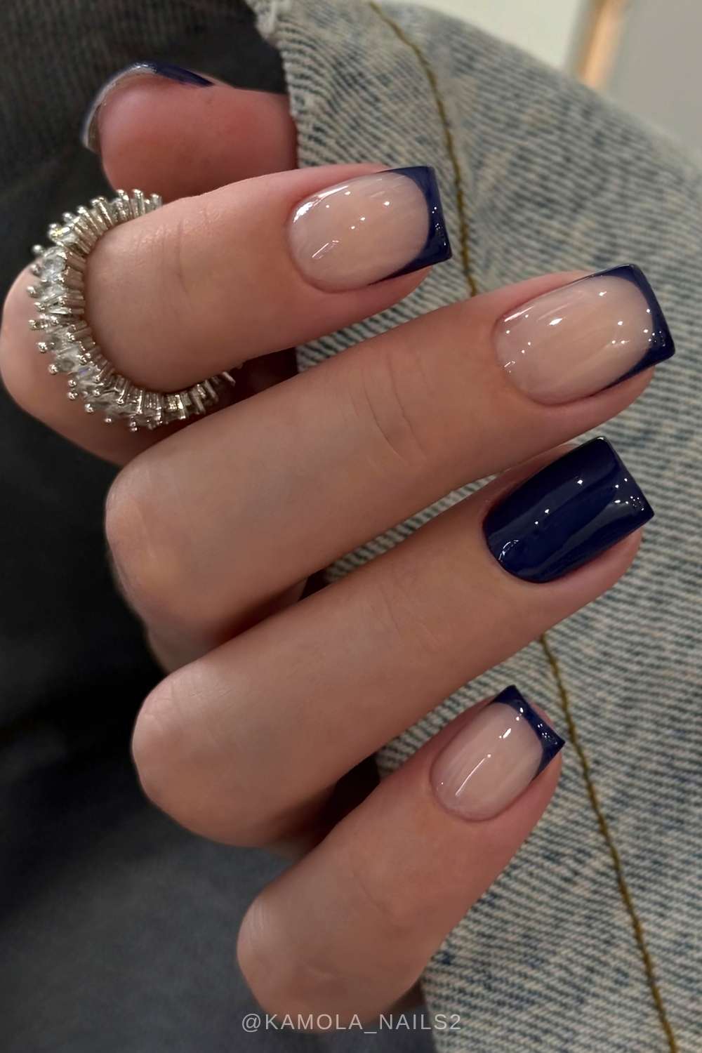 Square midnight blue manicure