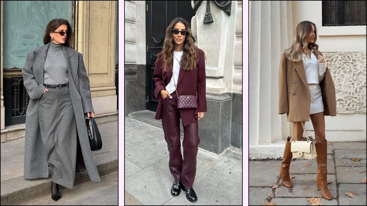 a collage of three color trend outfits for fall