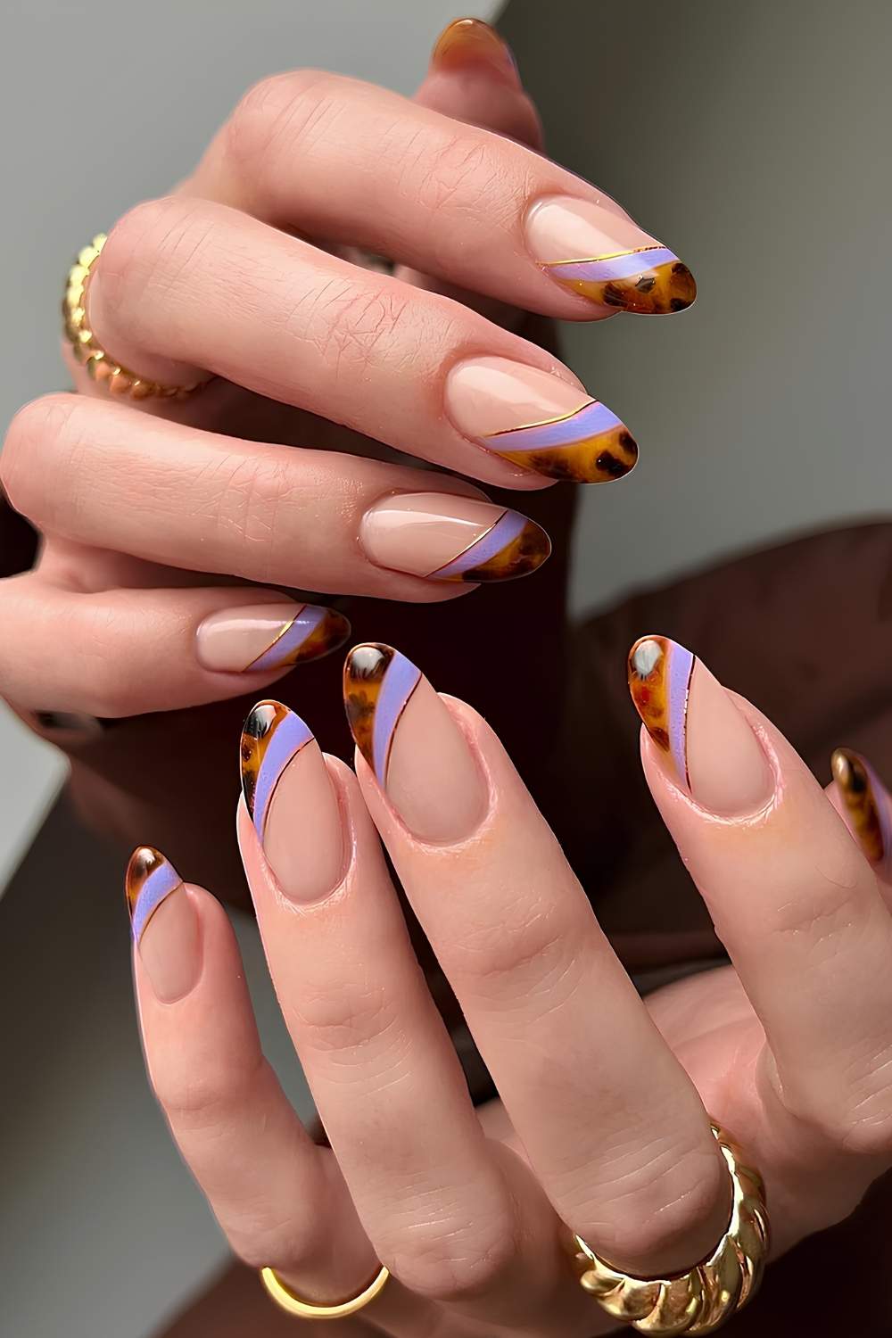 Tortoise shell French mani with purple details