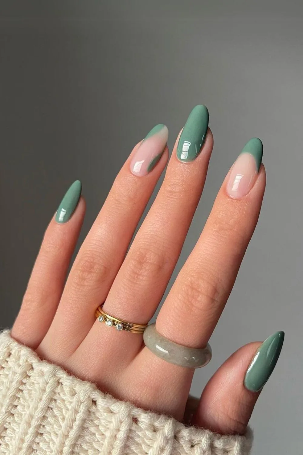 Viridian green nails with negative space design