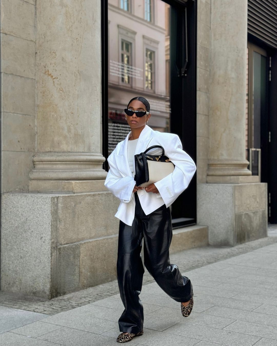 White Blazer & Leather Pants