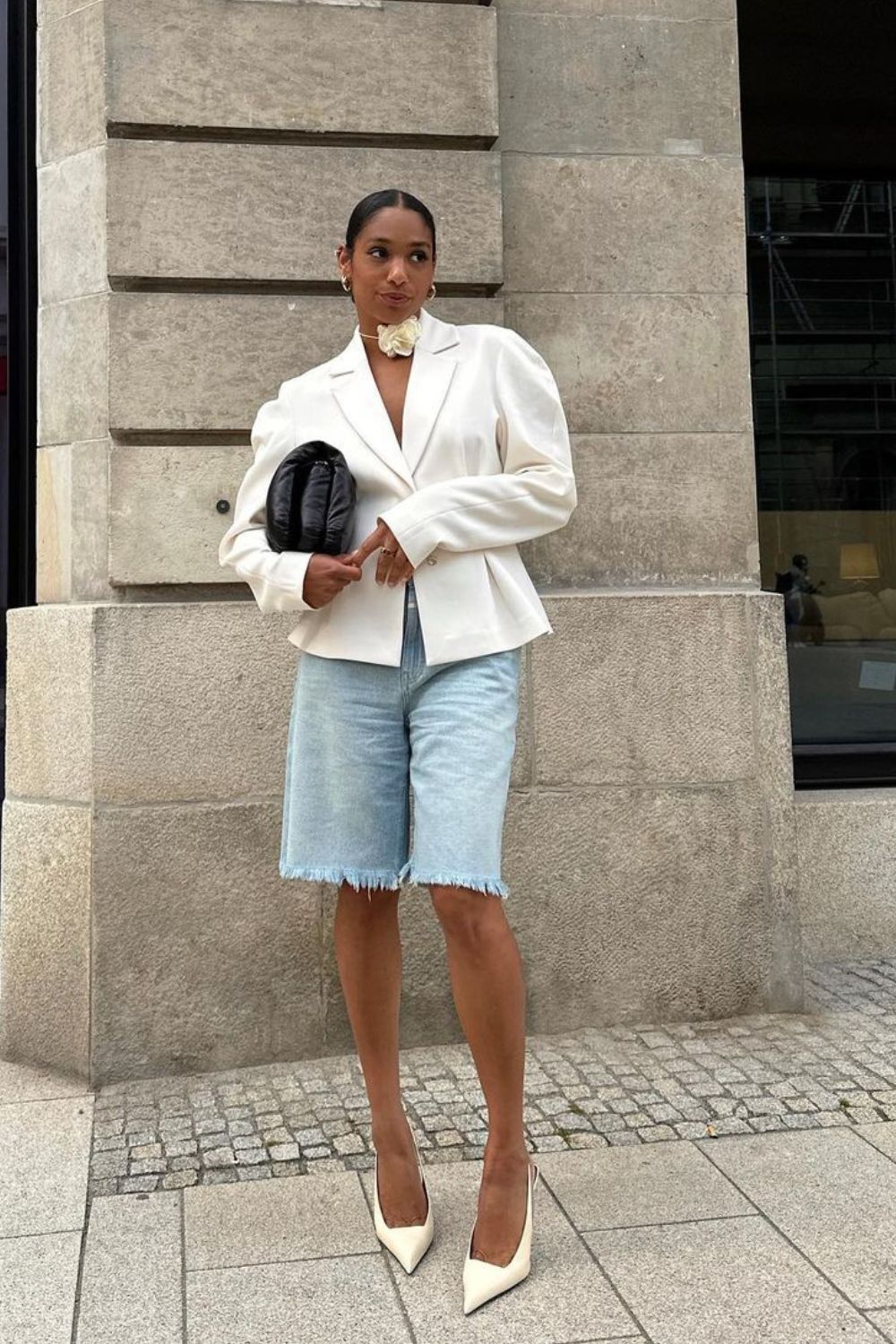 White Blazer & Light Wash Bermudas