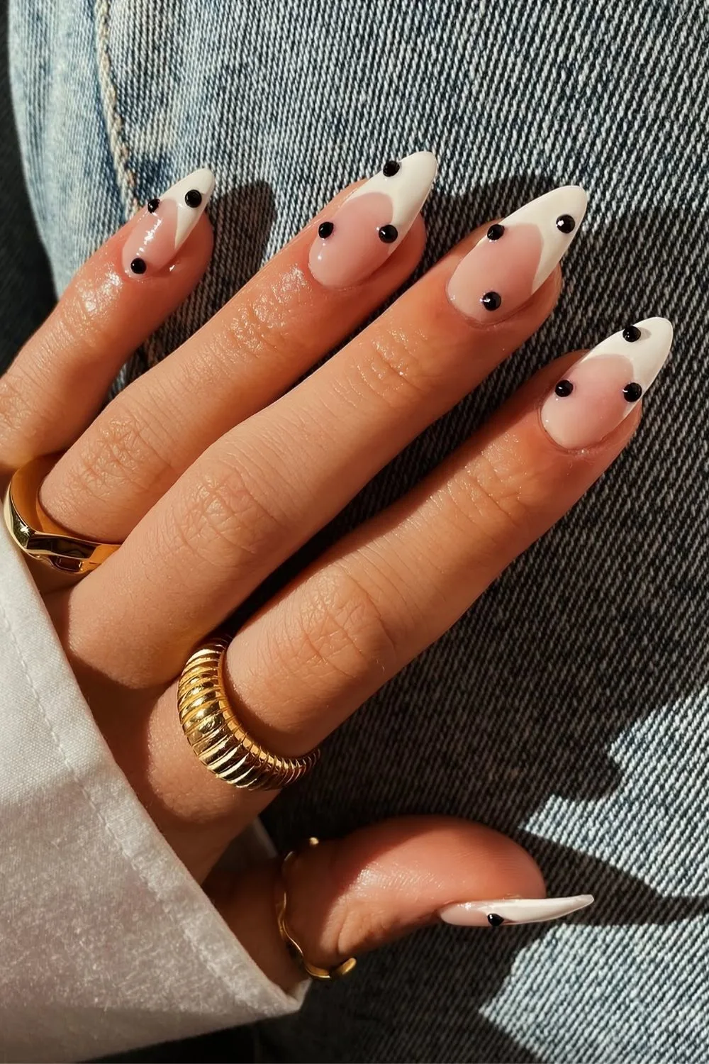 White French nails with black studs