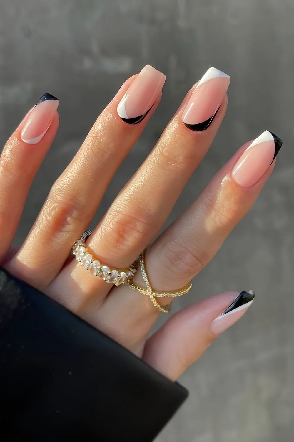 White and black reverse French nails