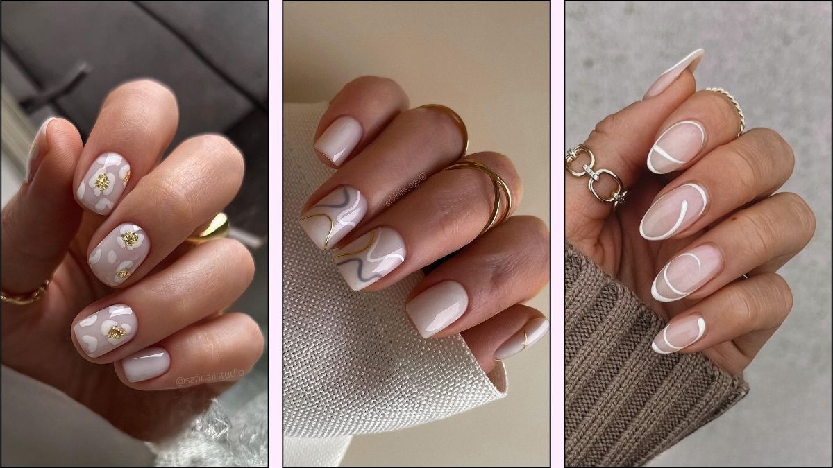 A collage of white nail designs for fall