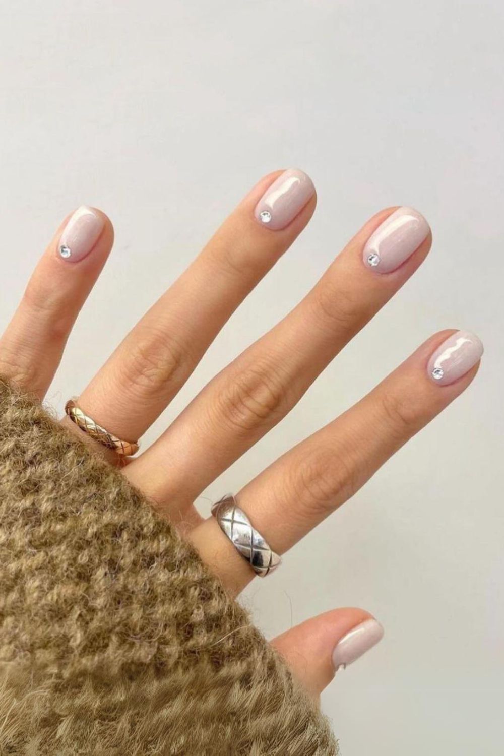 White fall nails with little gems