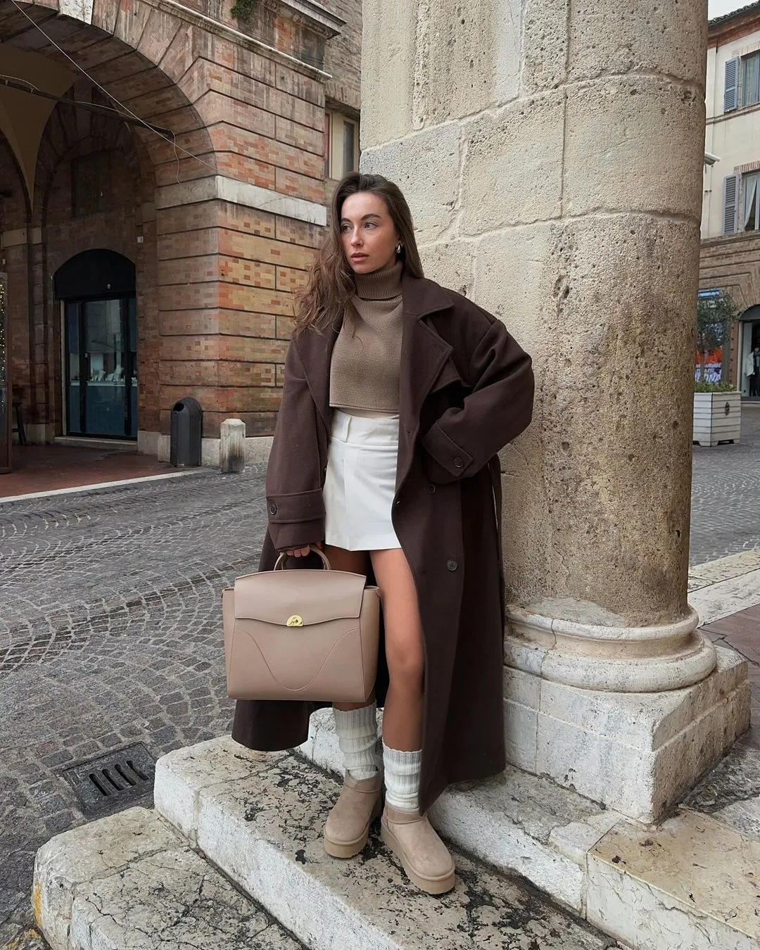 Wool Coat & Mini Skirt