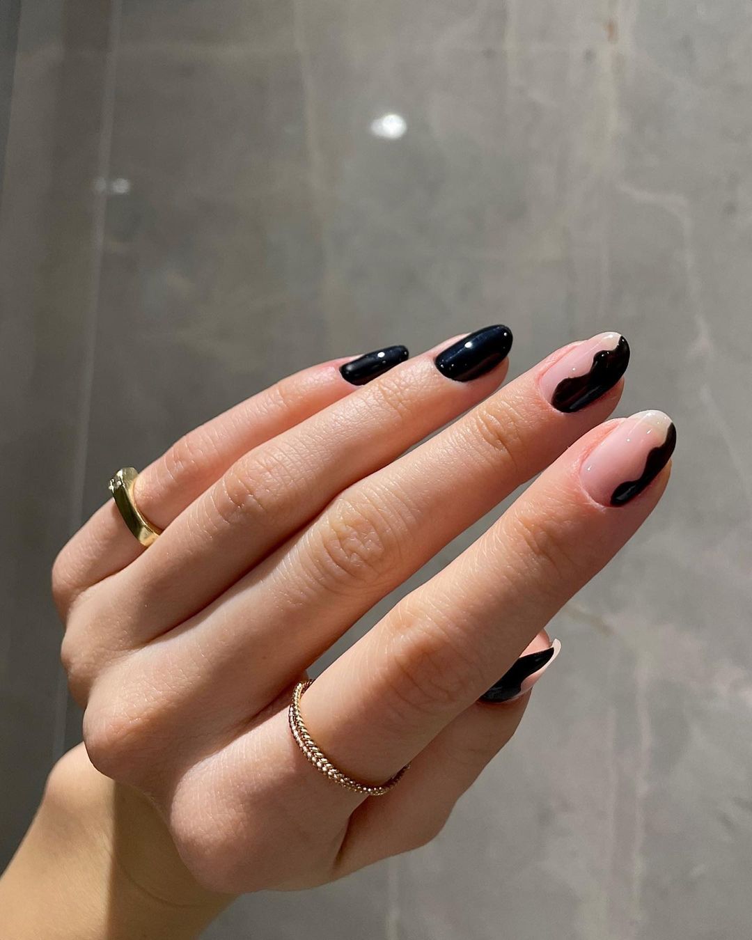 black negative space nails