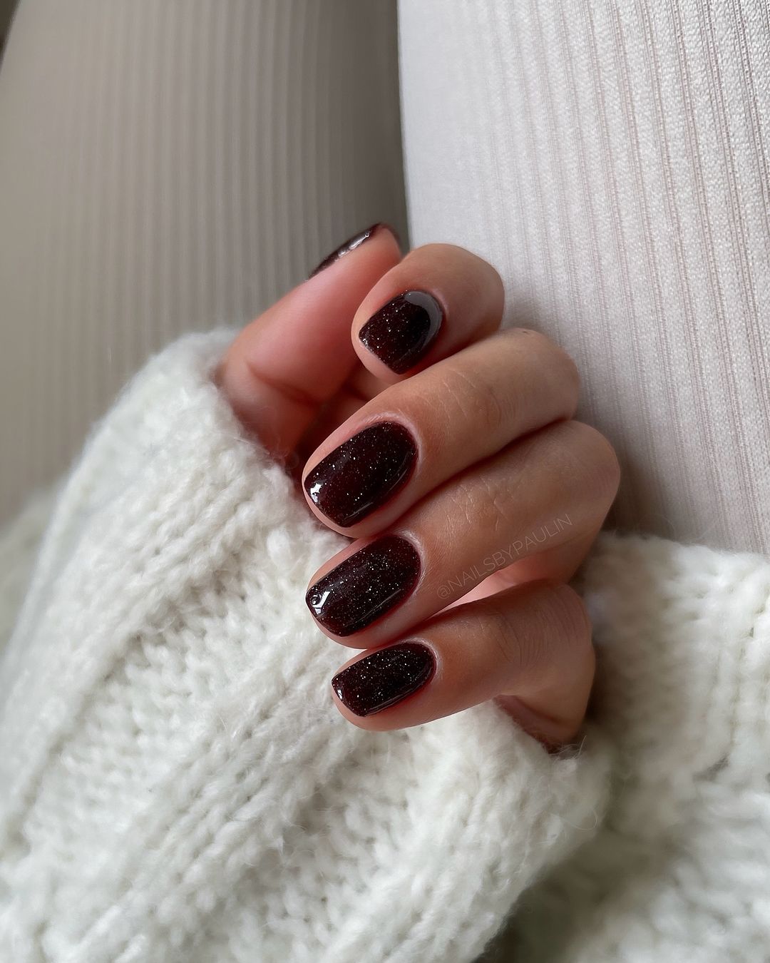 dark brown glitter nails