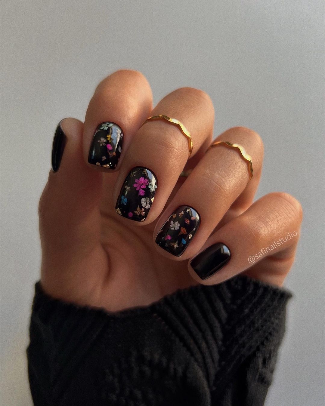 dark floral nails