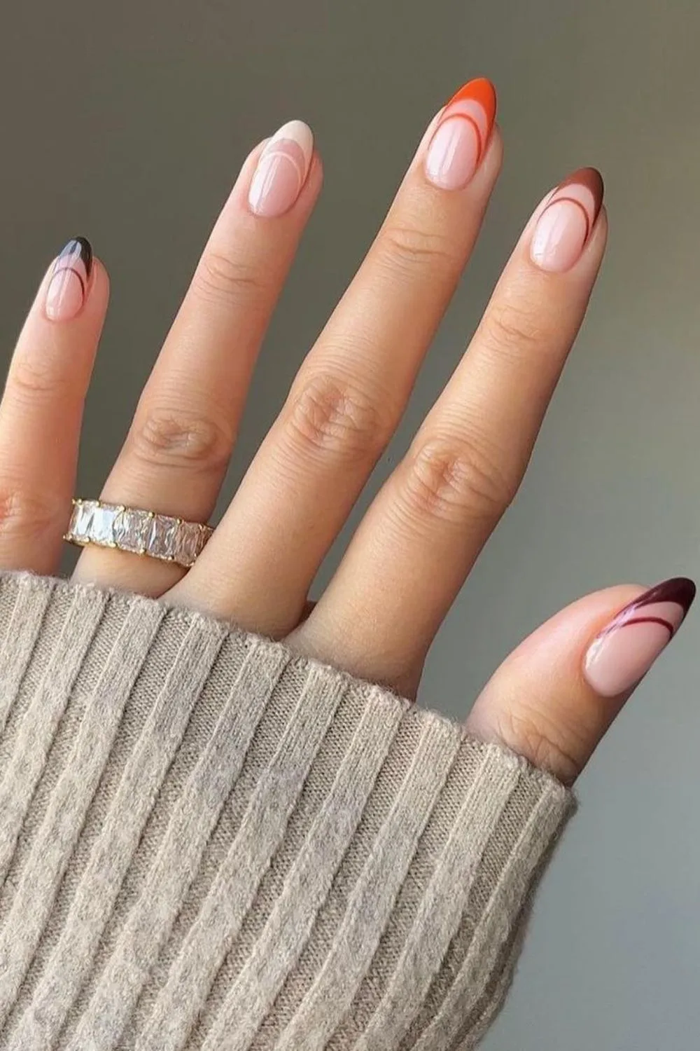 double french manicure in brown shades