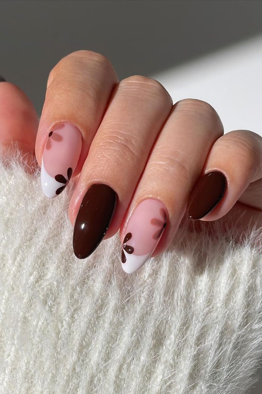 floral brown french tips