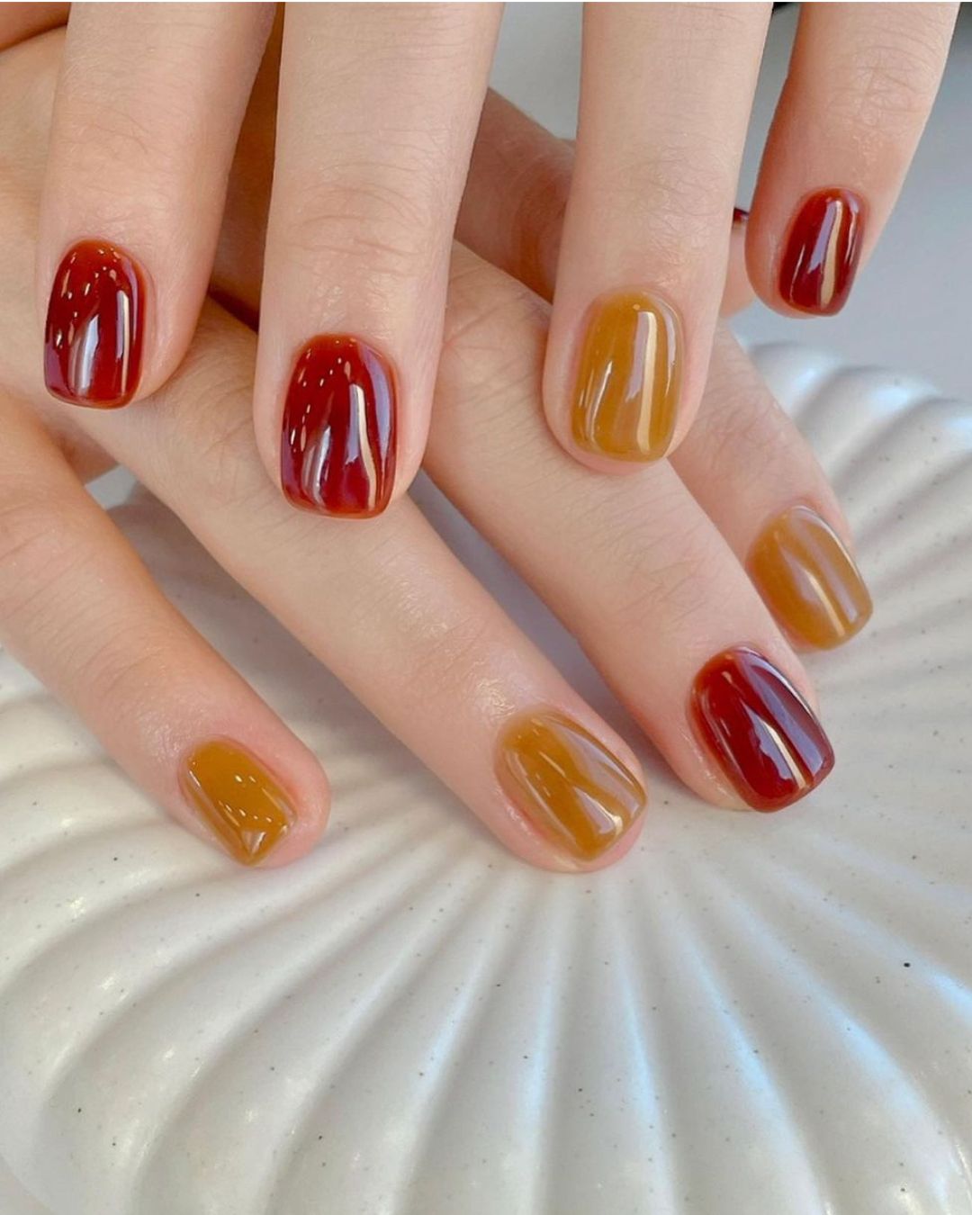 korean nails in honey colors