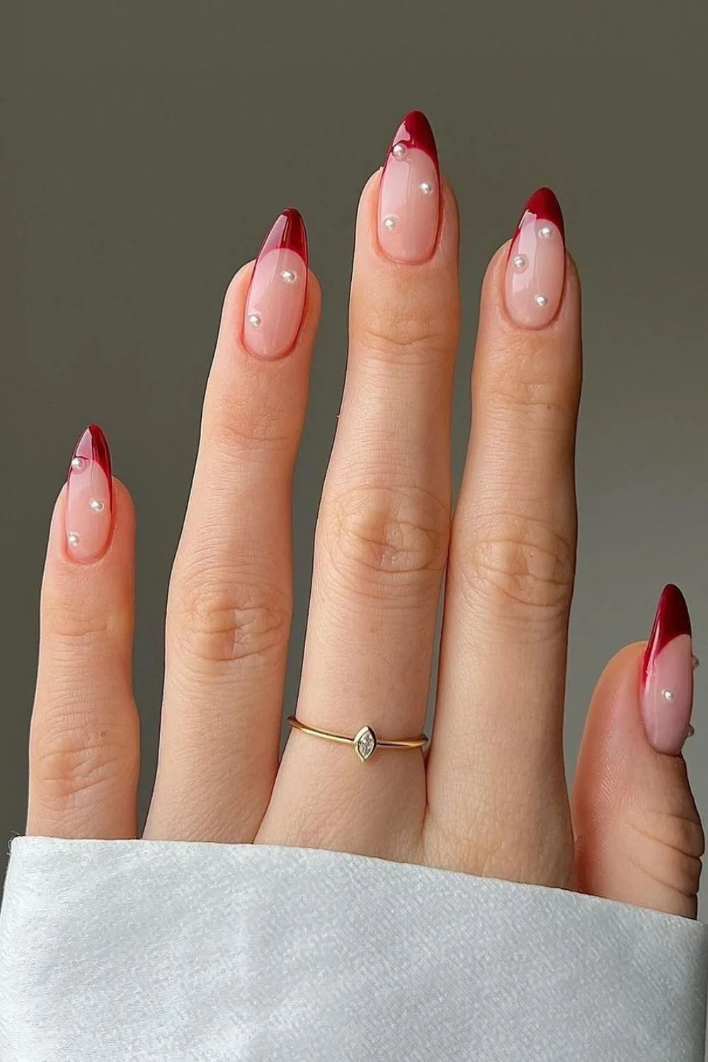 pearl nails and red tips