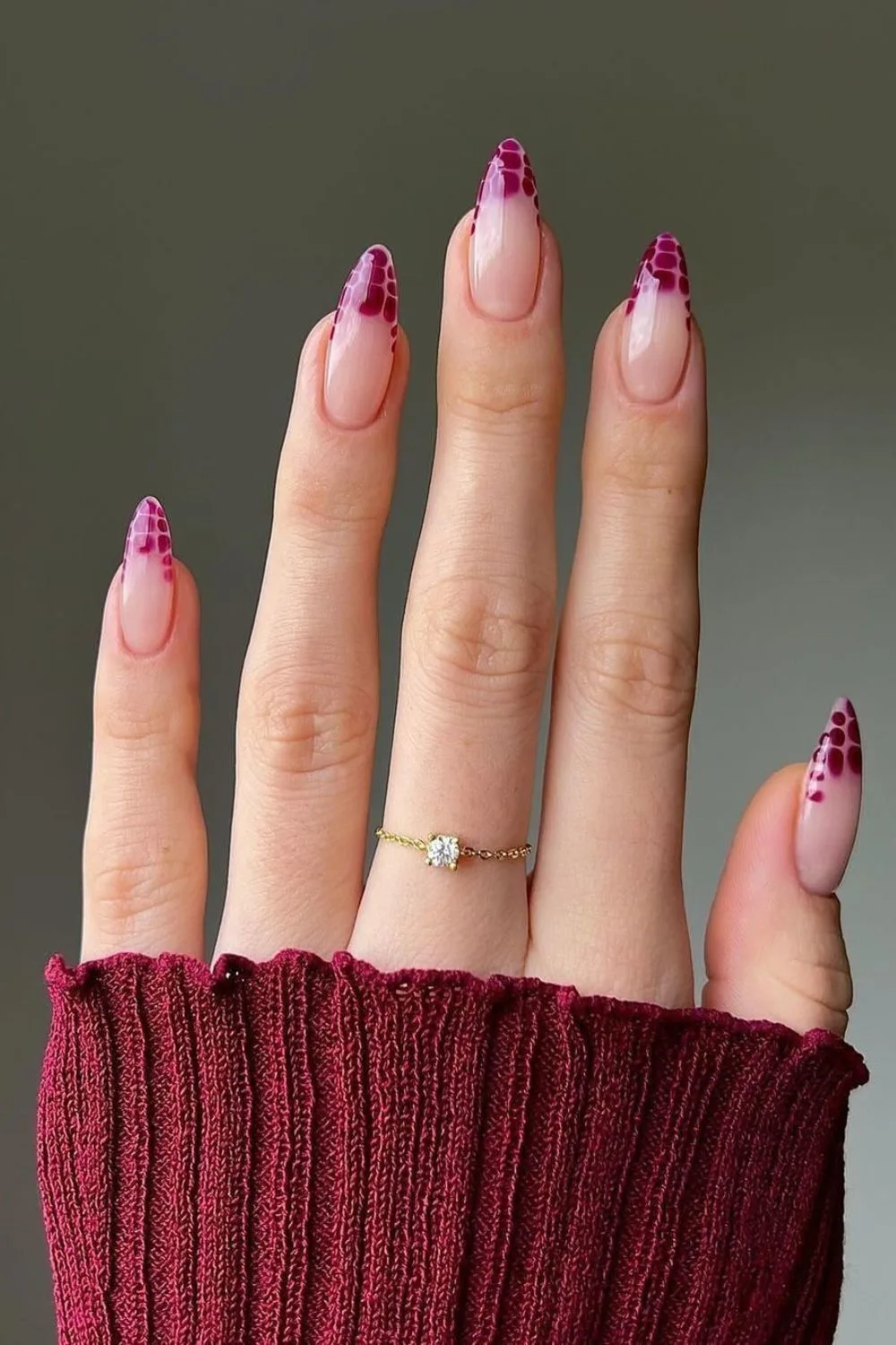 wine red snake print nail tips