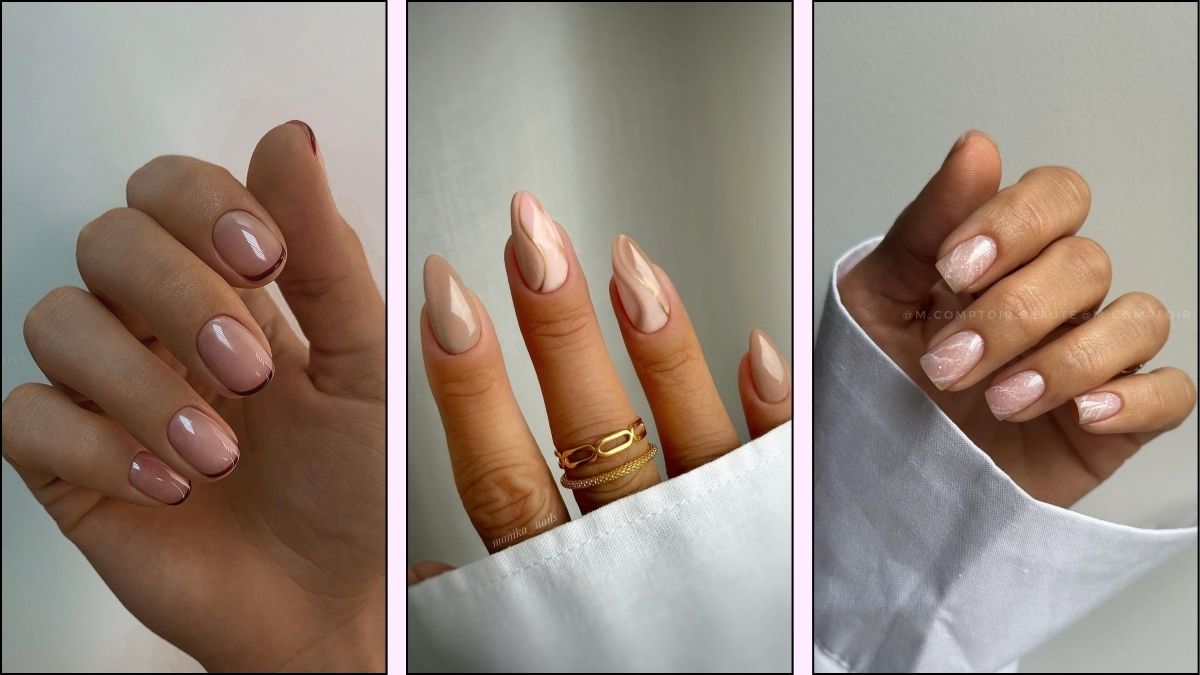 a collage of nude fall nail design