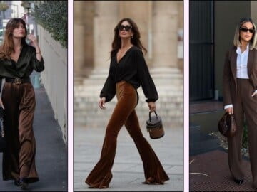 a collage of three brown pants aesthetic outfits