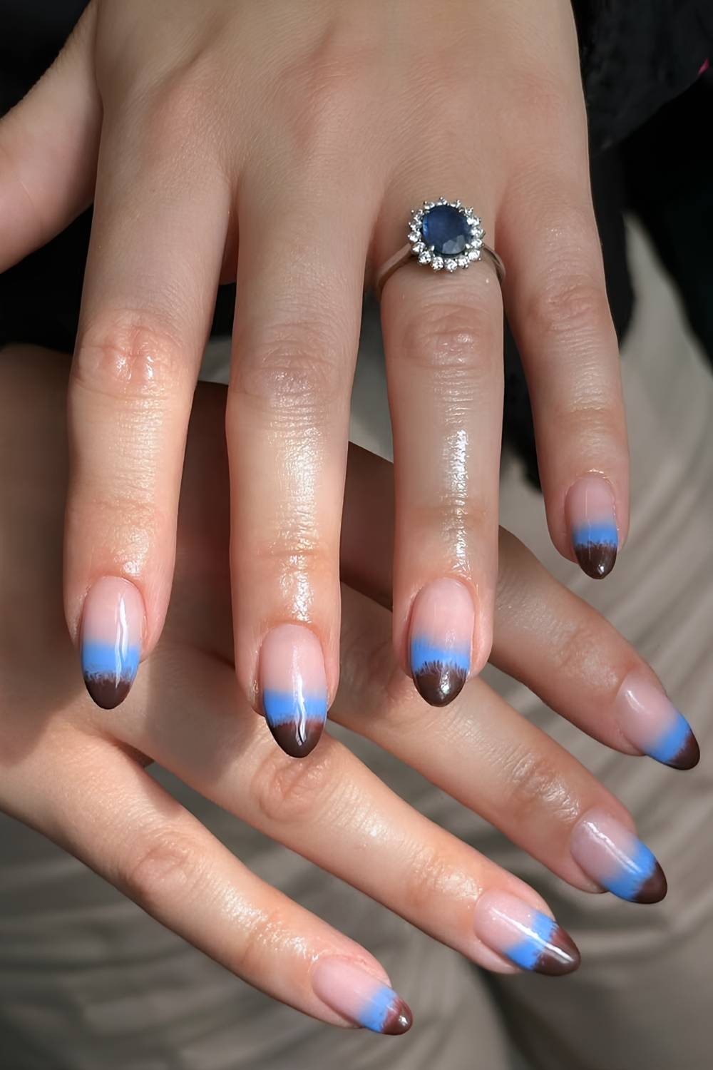 Abstract blue and brown French mani