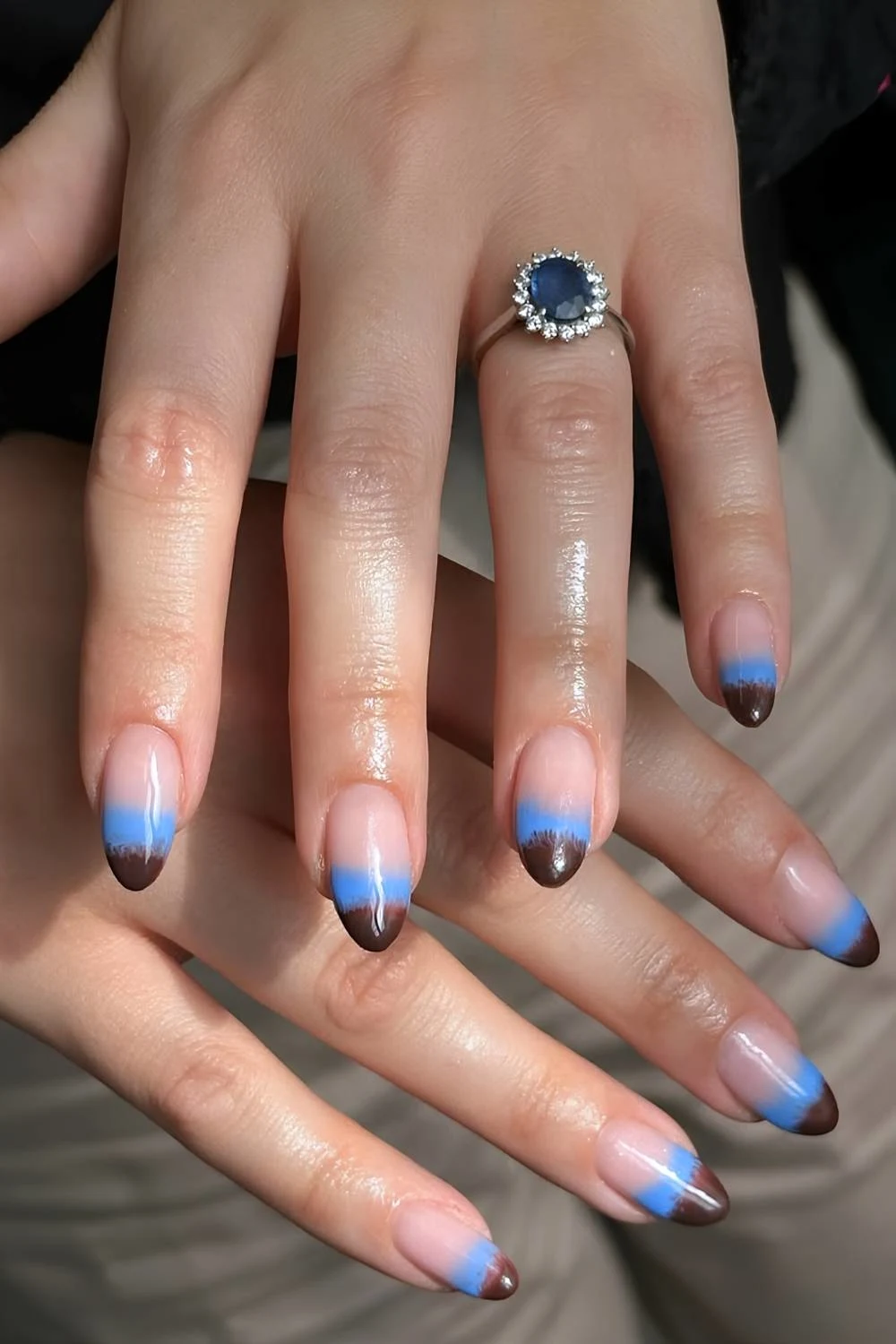 Abstract blue and brown French mani