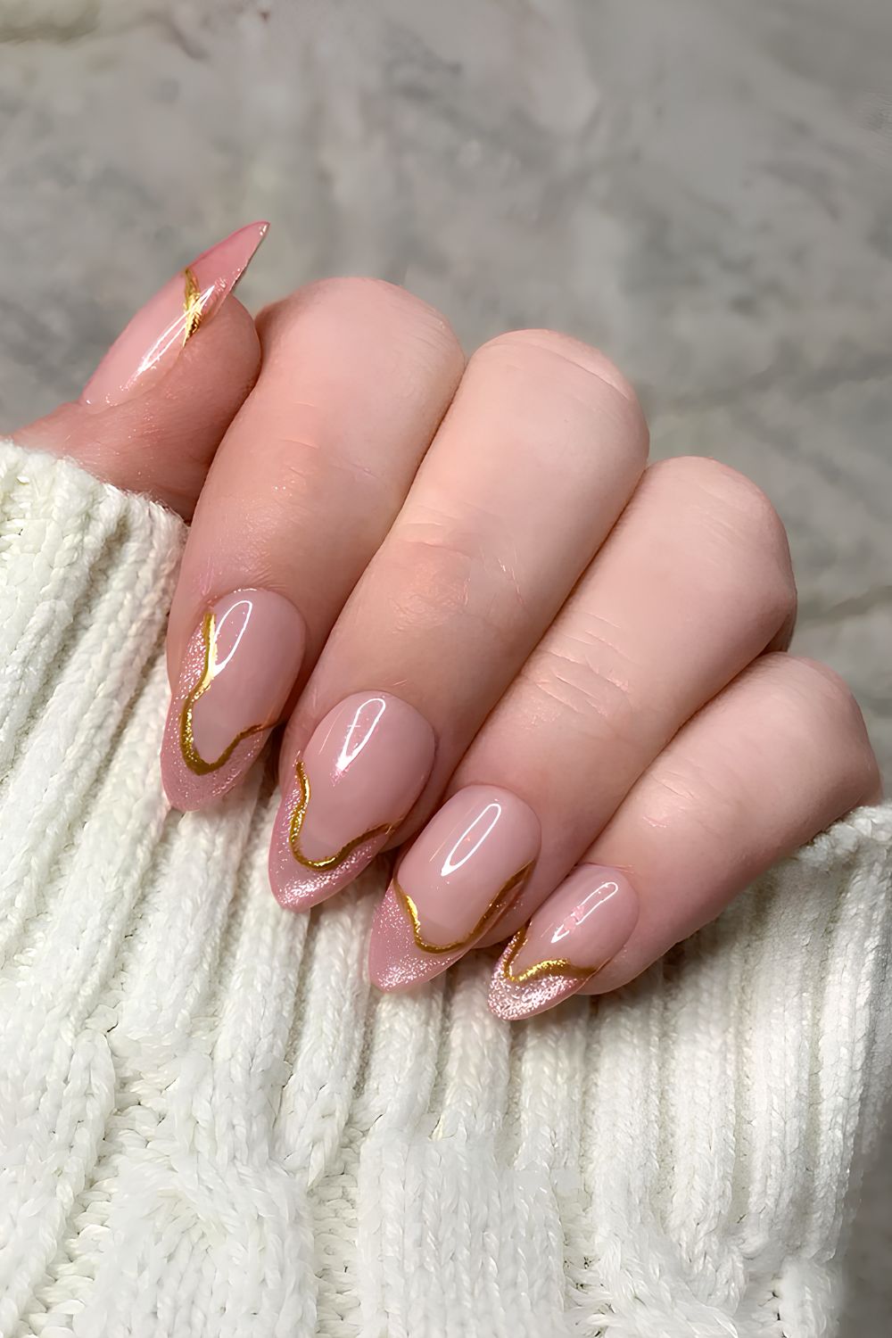 Abstract pink cat eye French tip nails