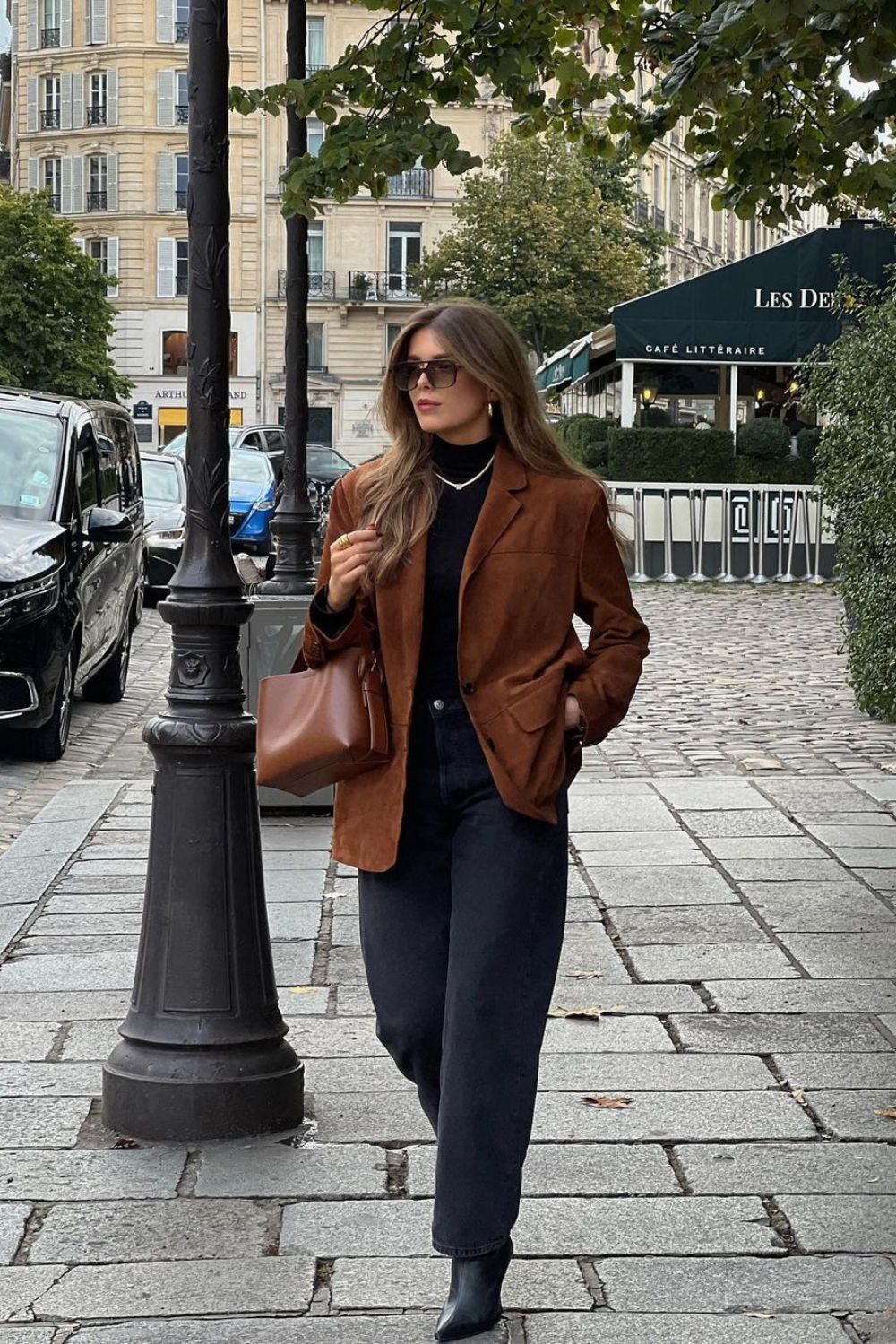 Brown Suede Blazer & Black Denim