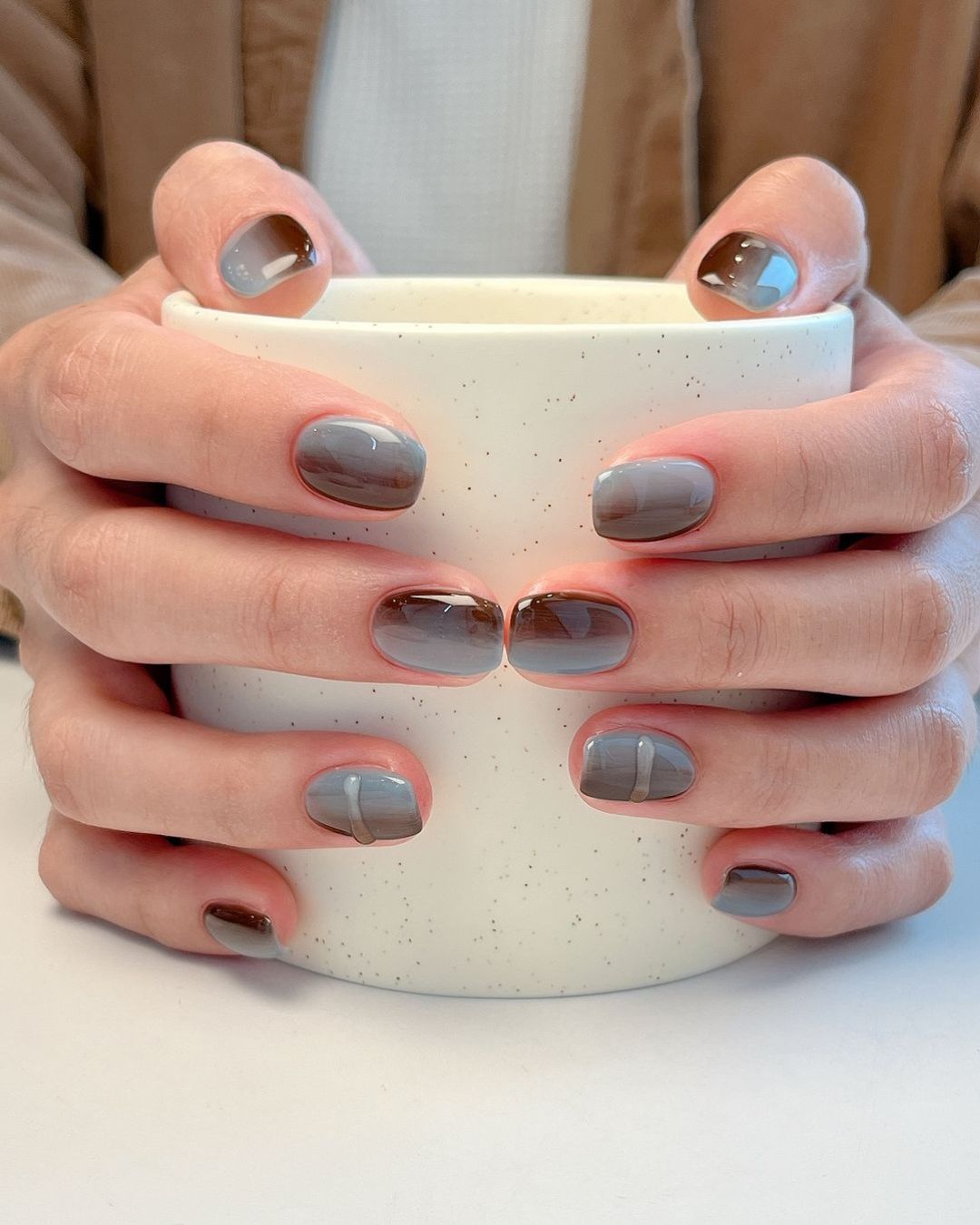 Brown and blue gradient nails