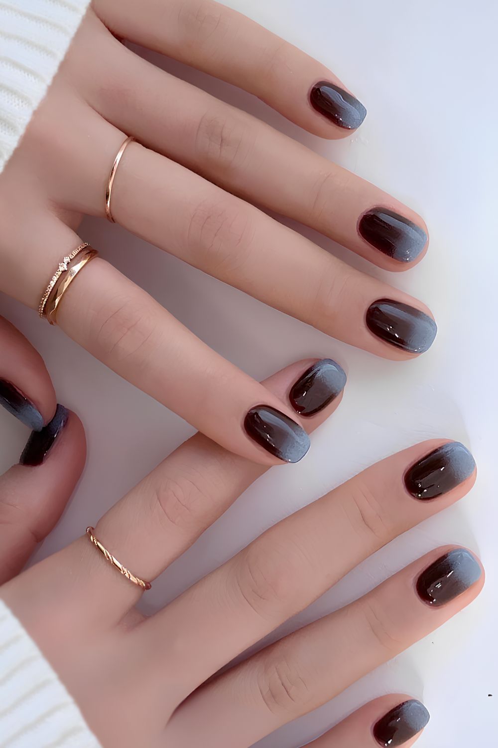 Brown and blue ombre nails
