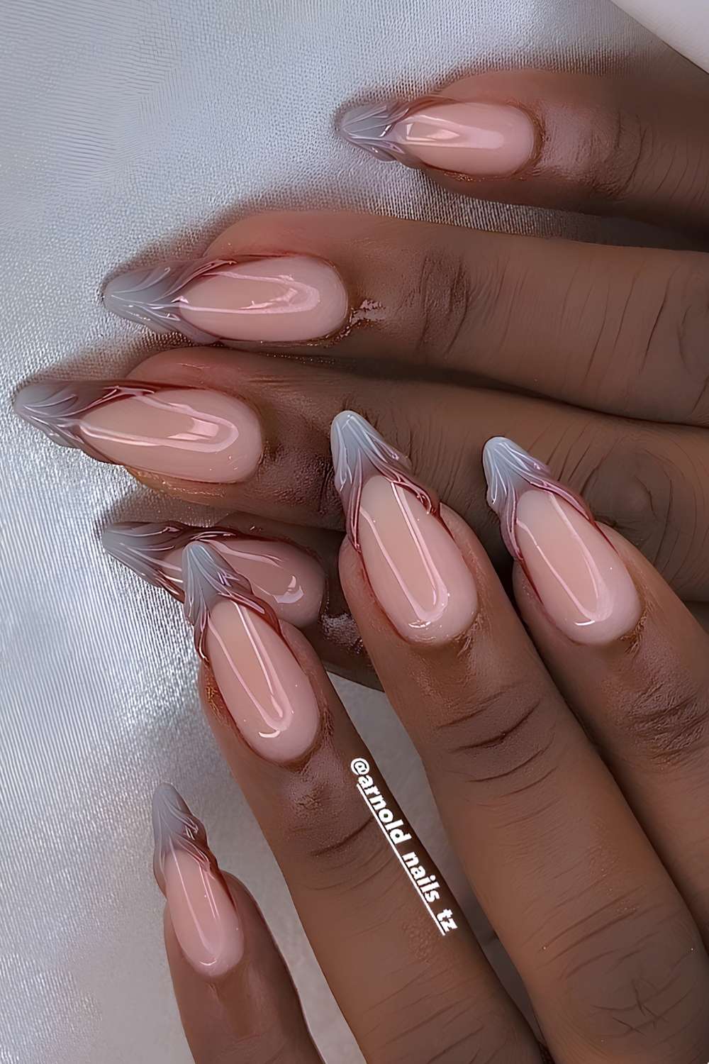 Brown and blue textured French manicure