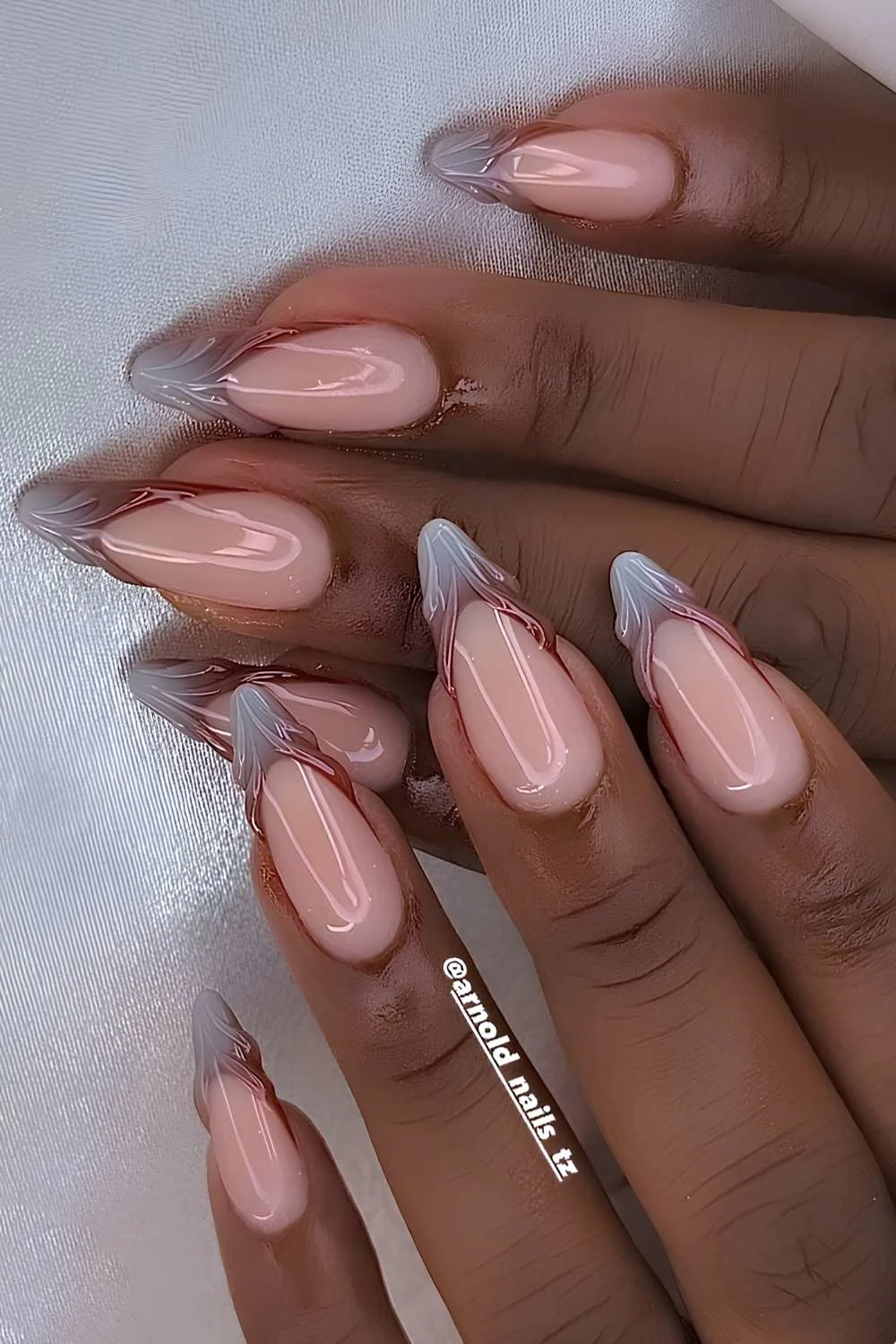 Brown and blue textured French manicure