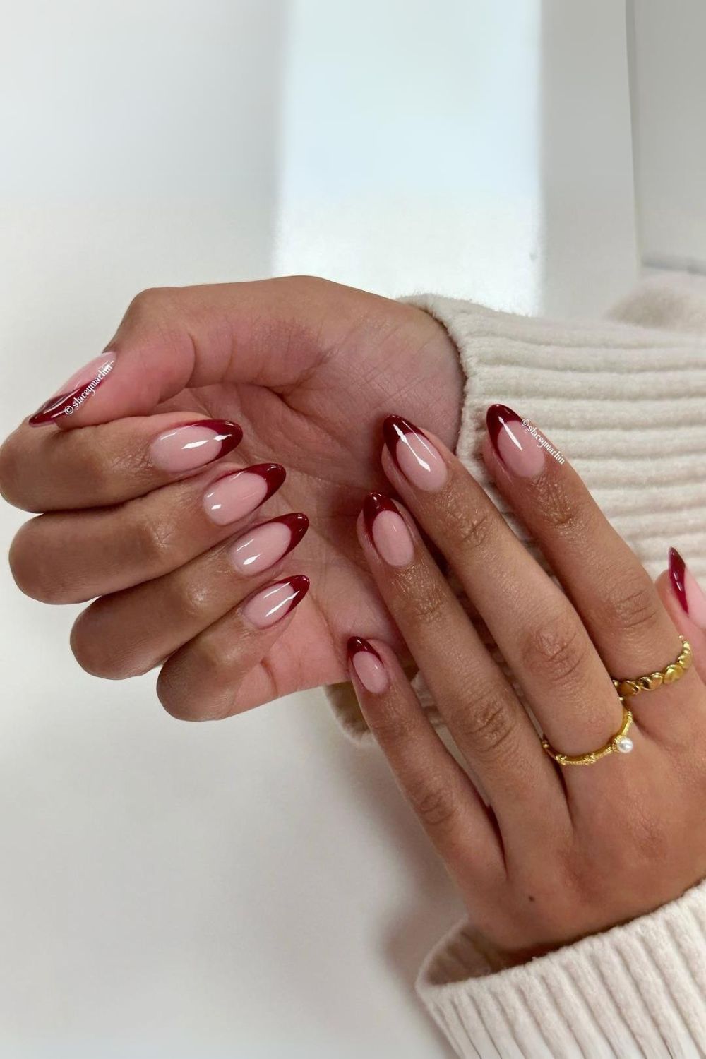 Burgundy French tip manicure