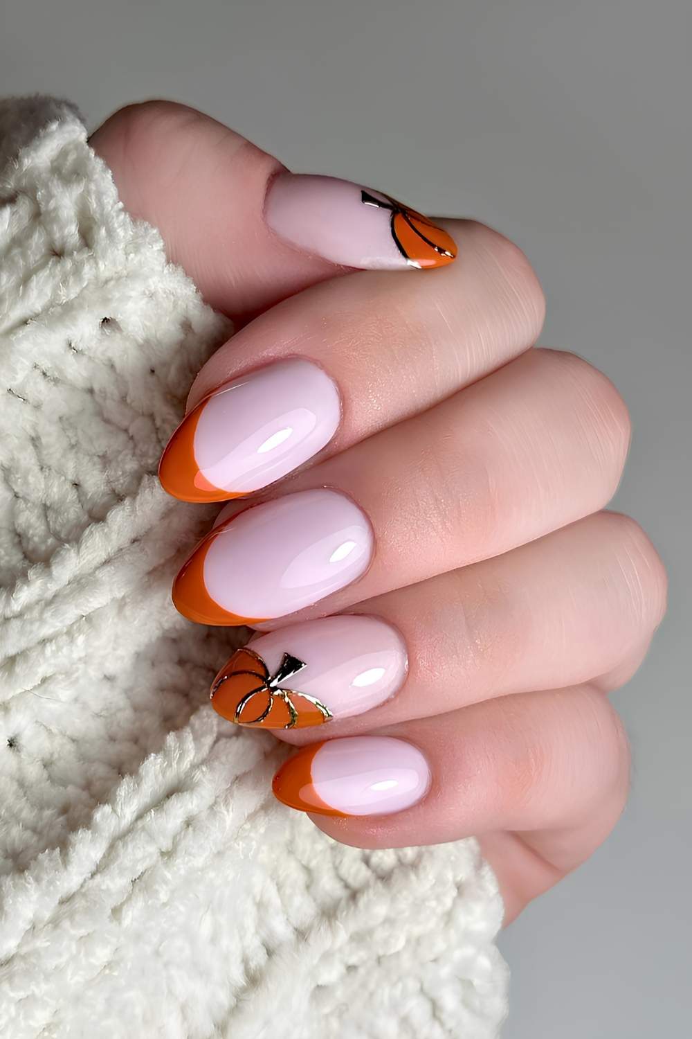 Burnt orange French nails with pumpkins