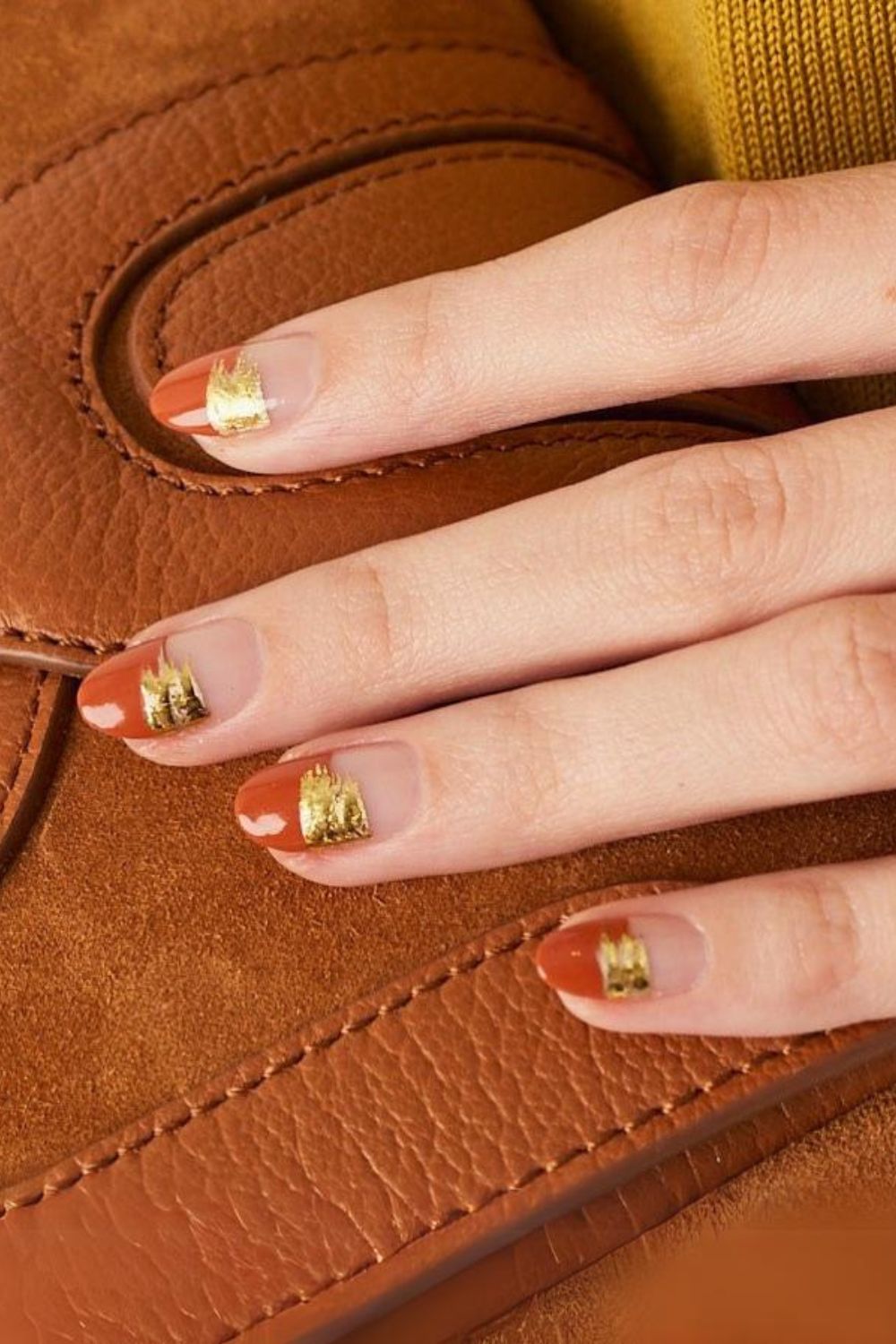 Burnt orange and gold nails