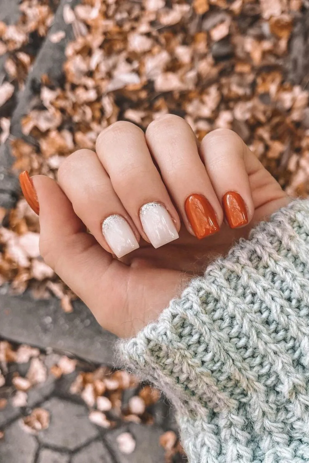 Burnt orange and white nails