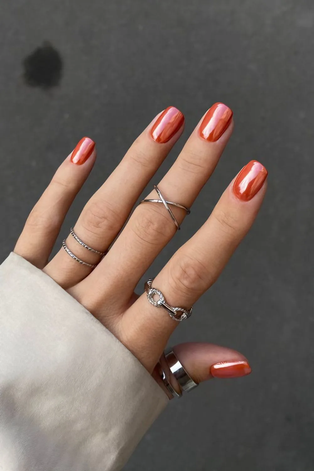 Burnt orange chrome mani