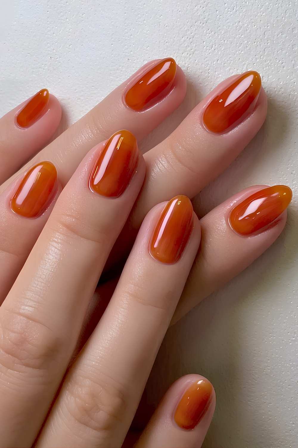 Burnt orange jelly manicure