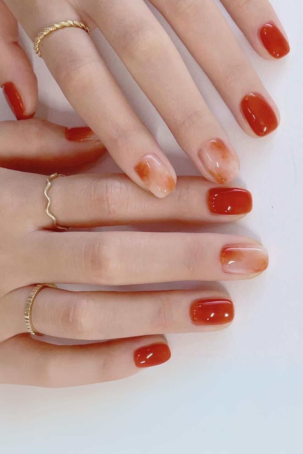 Burnt orange marble manicure