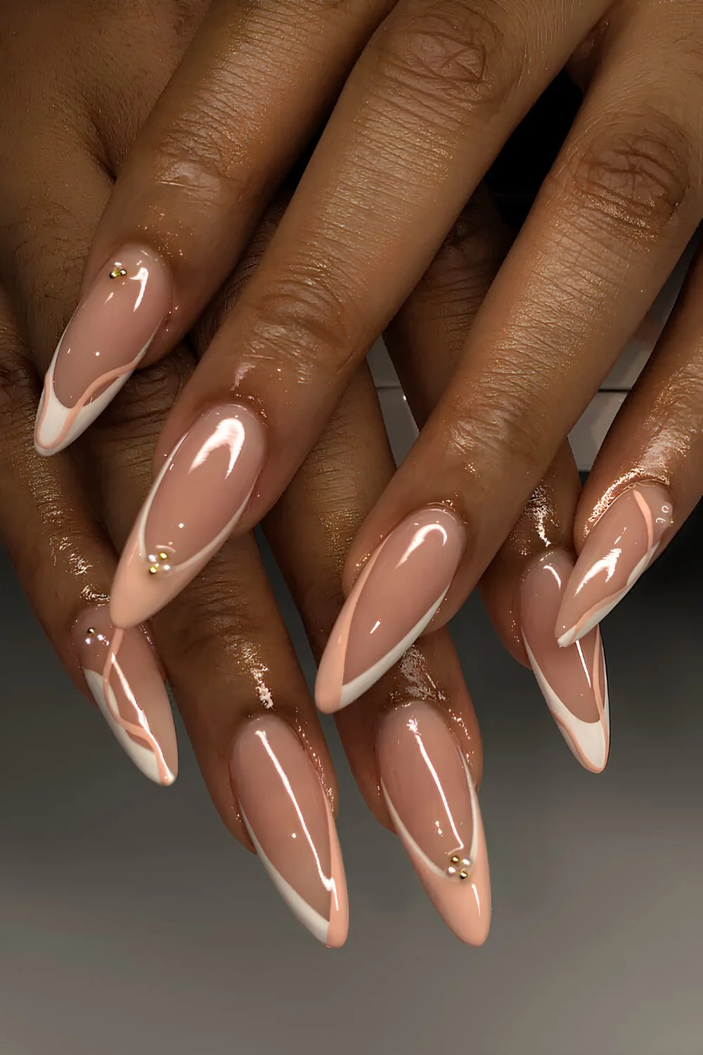Champagne peach and white French nails