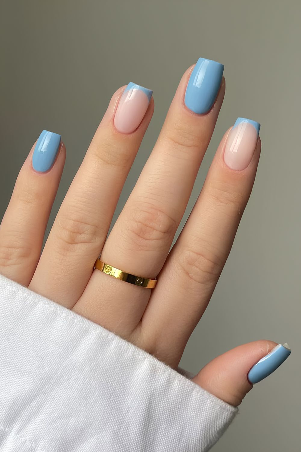 Denim blue nails with accent French tips