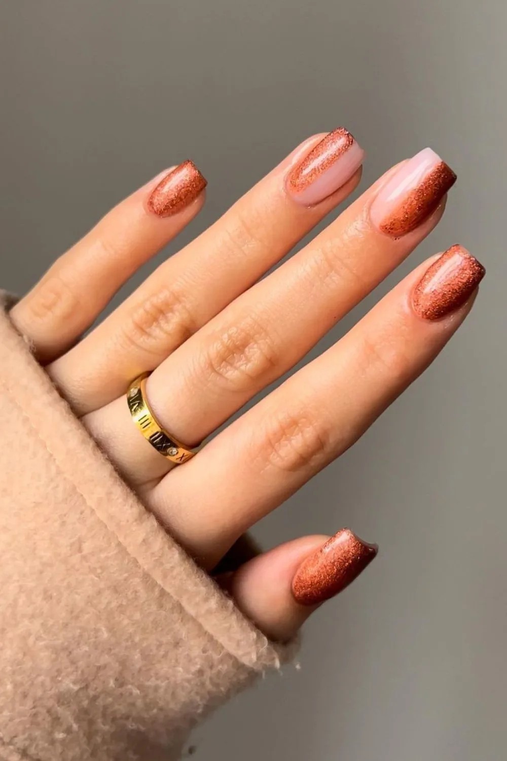 Dusty orange glitter nails