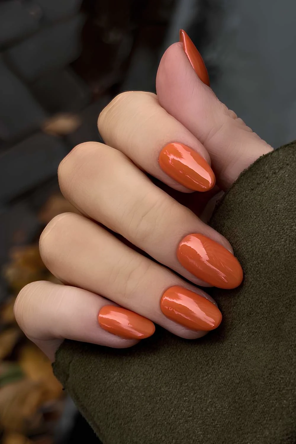 Full coverage burnt orange nails