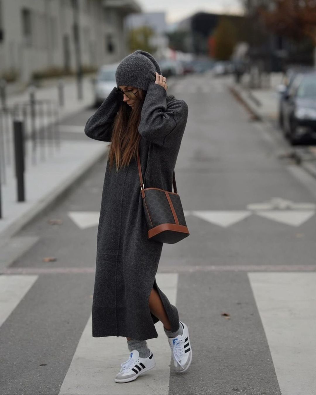 Gray Maxi Knit Dress and Beanie