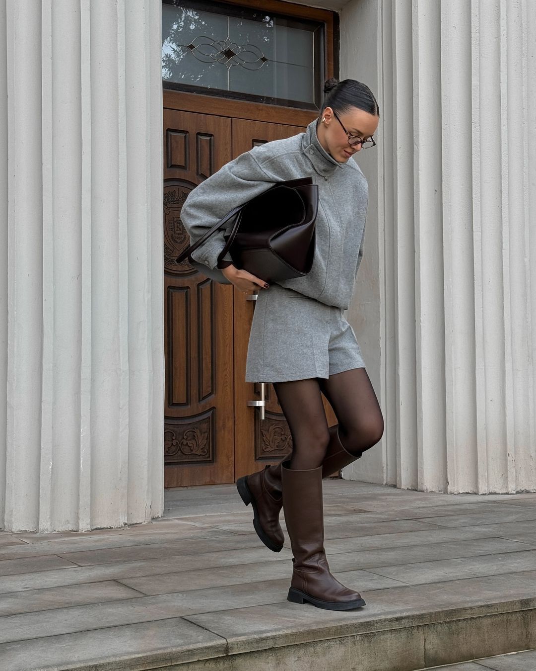 Gray Shorts and Turtleneck Set