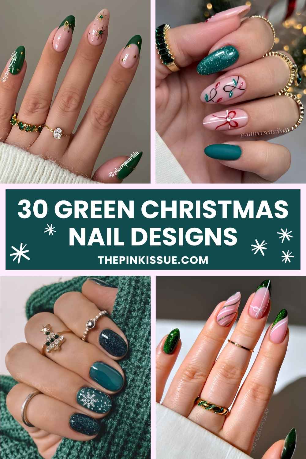 Green Christmas nail inspo Pinterest