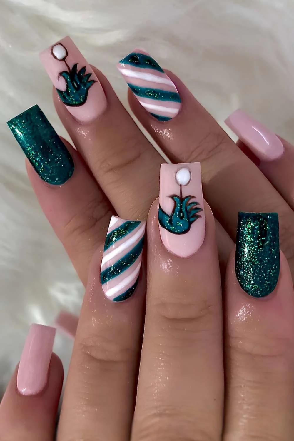 Green Grinch inspired holiday nails