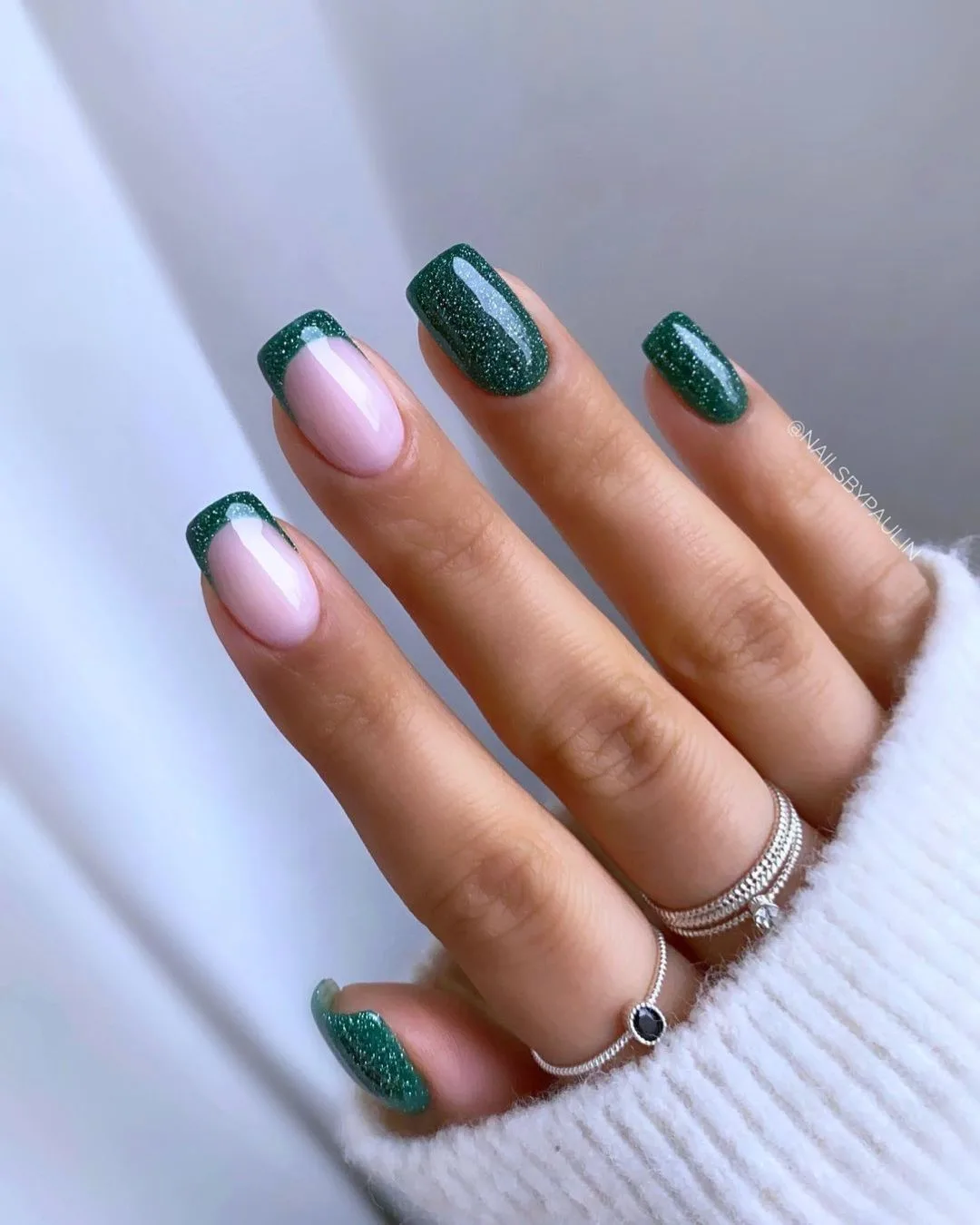 Green glitter french mani