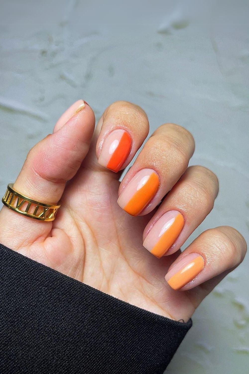 Half-sies burnt orange gradient nails