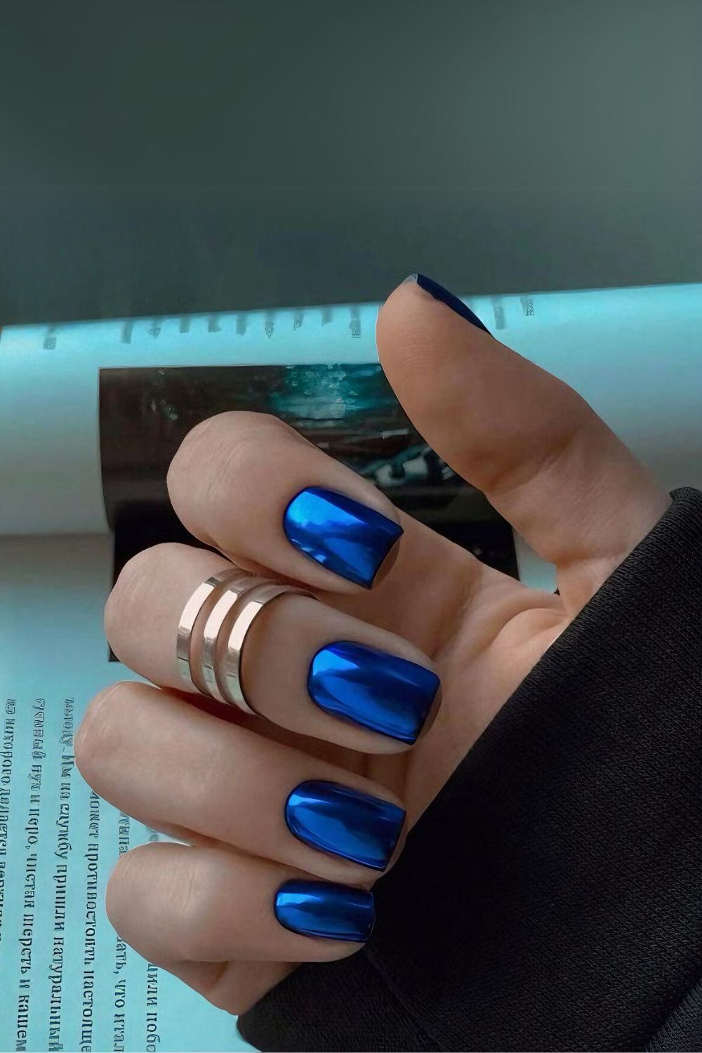 Klein blue chrome nails