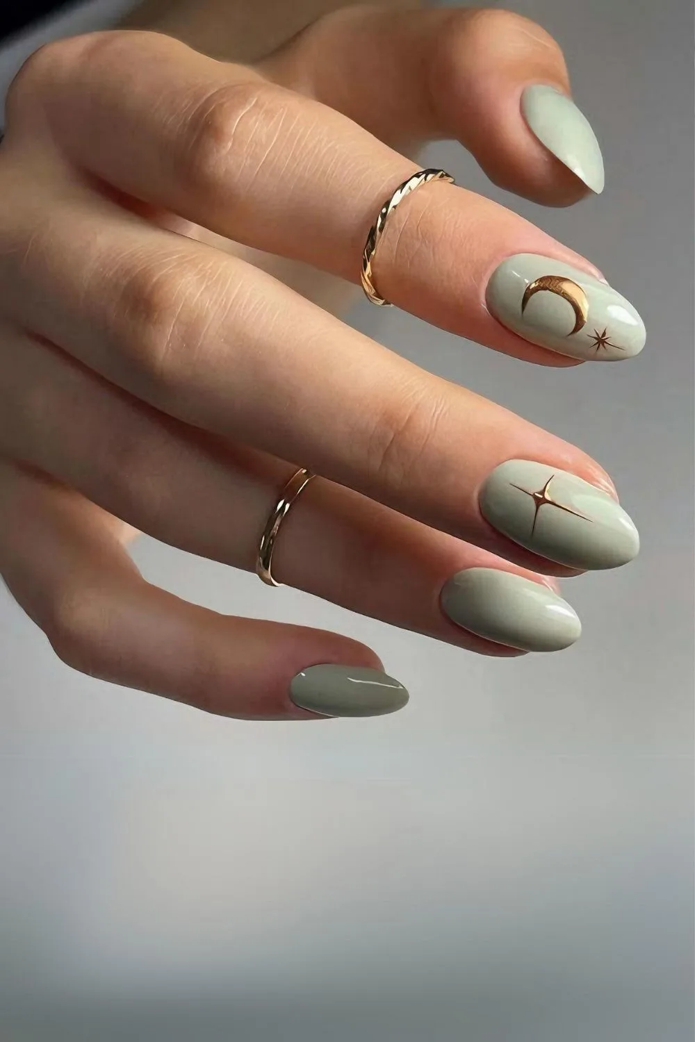 Light sage green celestial nails