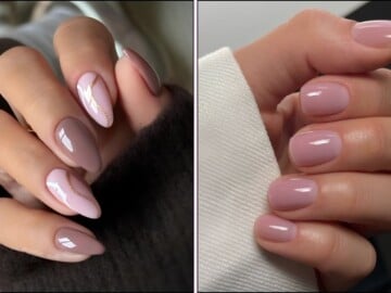 A collage of mauve nail designs